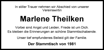 Traueranzeige von Marlene Theilken von Nordwest-Zeitung