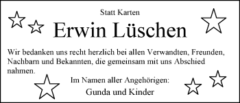 Traueranzeige von Erwin Lüschen von Nordwest-Zeitung
