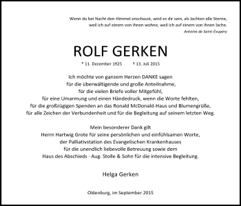 Traueranzeige von Rolf Gerken von Nordwest-Zeitung