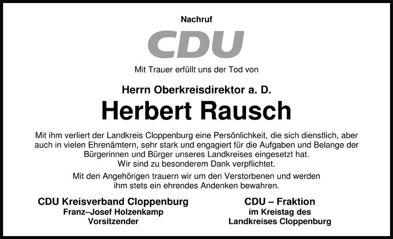  Traueranzeige für Herbert Rausch vom 29.06.2009 aus Nordwest-Zeitung