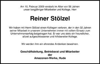 Traueranzeige von Reiner Stölzel von Nordwest-Zeitung