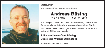 Traueranzeige von Andreas Büsing von Nordwest-Zeitung