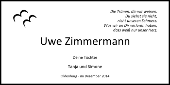 Traueranzeige von Uwe Zimmermann von Nordwest-Zeitung