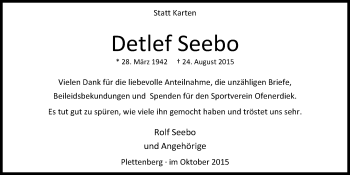 Traueranzeige von Detlef Seebo von Nordwest-Zeitung