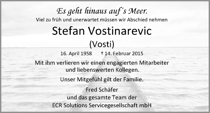  Traueranzeige für Stefan Vostinarevic vom 21.02.2015 aus Nordwest-Zeitung