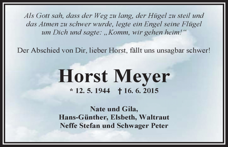  Traueranzeige für Horst Meyer vom 19.06.2015 aus Nordwest-Zeitung