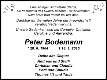 Traueranzeige von Peter Bodemann von Nordwest-Zeitung
