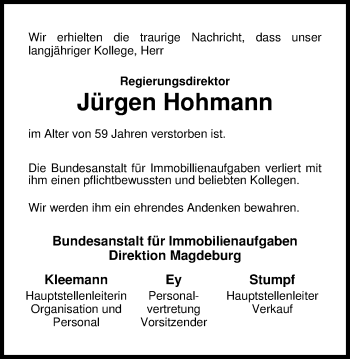 Traueranzeige von Jürgen Hohmann von Nordwest-Zeitung
