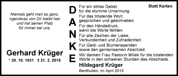 Traueranzeige von Gerhard Krüger von Nordwest-Zeitung