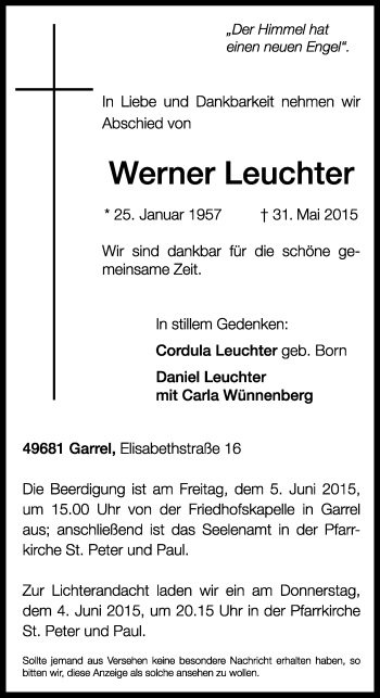 Traueranzeige von Werner Leuchter von Nordwest-Zeitung