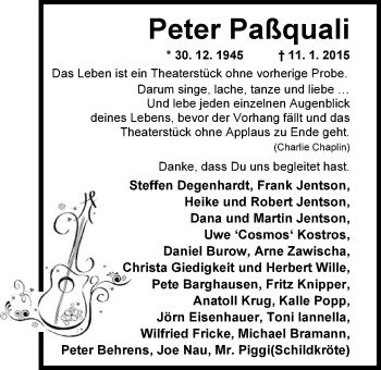 Traueranzeige von Peter Paßquali von Nordwest-Zeitung