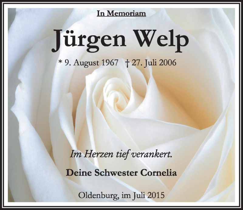  Traueranzeige für Jürgen Welp vom 28.07.2015 aus Nordwest-Zeitung