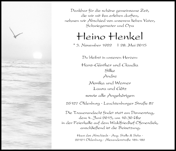 Traueranzeige von Heino Henkel von Nordwest-Zeitung