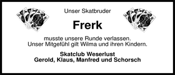 Traueranzeige von Frerk Wieting von Nordwest-Zeitung