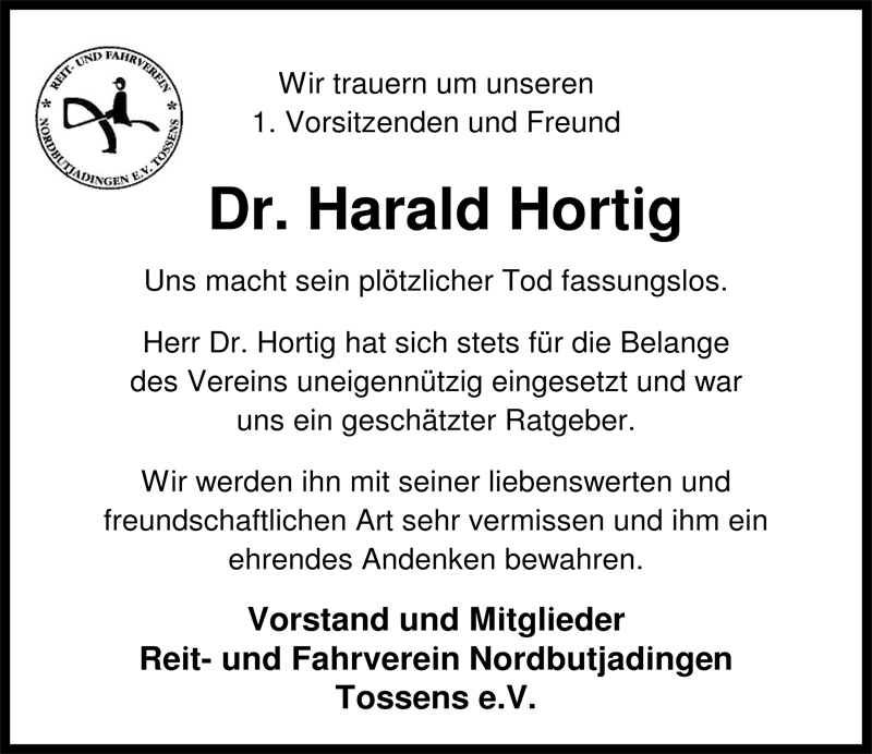  Traueranzeige für Harald Hortig vom 20.09.2008 aus Nordwest-Zeitung