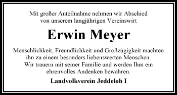 Traueranzeige von Erwin Meyer von Nordwest-Zeitung