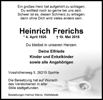 Traueranzeige von Heinrich Frerichs von Nordwest-Zeitung
