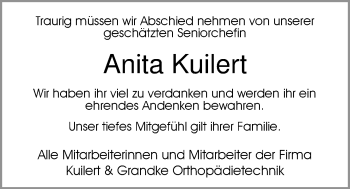 Traueranzeige von Anita Kuilert von Nordwest-Zeitung