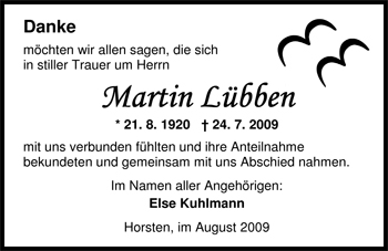 Traueranzeige von Martin Lübben von Nordwest-Zeitung