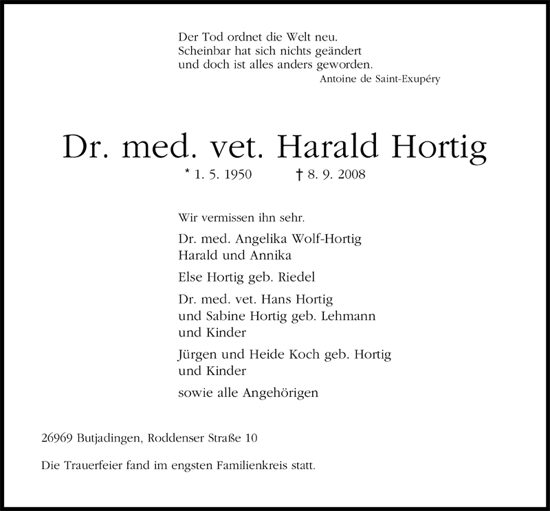  Traueranzeige für Harald Hortig vom 18.09.2008 aus Nordwest-Zeitung