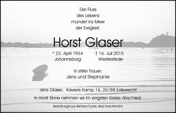 Traueranzeige von Horst Glaser von Nordwest-Zeitung