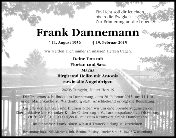 Traueranzeige von Frank Dannemann von Nordwest-Zeitung