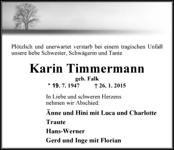 Traueranzeige von Karin Timmermann von Nordwest-Zeitung