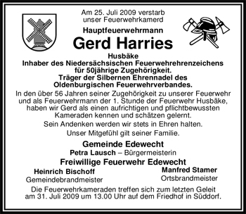 Traueranzeige von Gerhard (Gerd) Harries von Nordwest-Zeitung