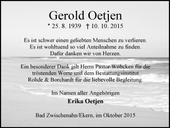 Traueranzeige von Gerold Oetjen von Nordwest-Zeitung