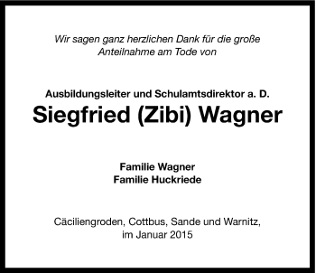 Traueranzeige von Siegfried Wagner von Nordwest-Zeitung