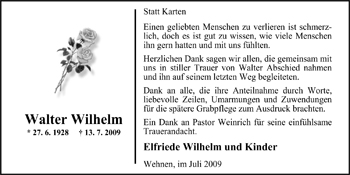 Traueranzeige von Walter Wilhelm von Nordwest-Zeitung