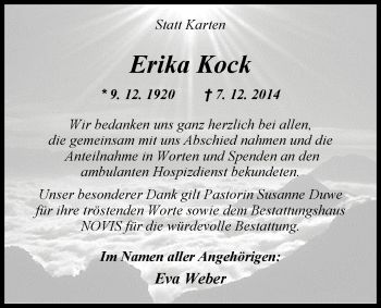 Traueranzeige von Erika Kock von Nordwest-Zeitung