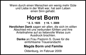 Traueranzeige von Horst Borm von Nordwest-Zeitung
