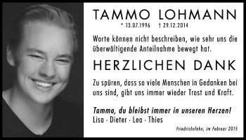 Traueranzeige von Tammo Lohmann von Nordwest-Zeitung