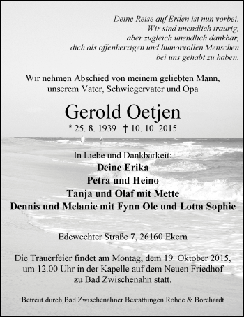 Traueranzeige von Gerold Oetjen von Nordwest-Zeitung
