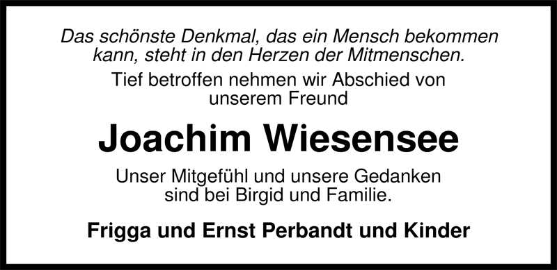  Traueranzeige für Joachim Wiesensee vom 29.08.2009 aus Nordwest-Zeitung