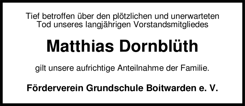  Traueranzeige für Matthias Dornblüth vom 29.08.2009 aus Nordwest-Zeitung