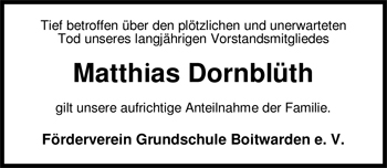 Traueranzeige von Matthias Dornblüth von Nordwest-Zeitung