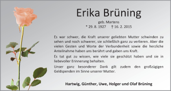 Traueranzeige von Erika Brüning von Nordwest-Zeitung