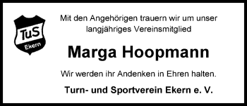 Traueranzeige von Marga Hoopmann von Nordwest-Zeitung