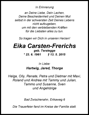 Traueranzeige von Eika Carsten-Frerichs von Nordwest-Zeitung