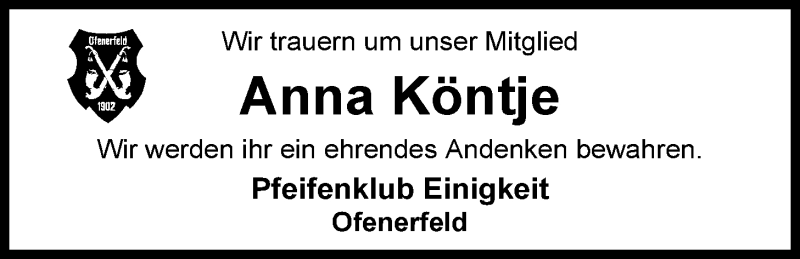  Traueranzeige für Anna Frieda Köntje vom 01.04.2015 aus Nordwest-Zeitung