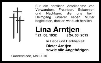 Traueranzeige von Lina Arntjen von Nordwest-Zeitung