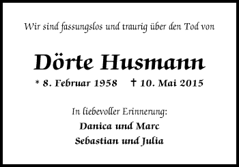 Traueranzeige von Dörte Husmann von Nordwest-Zeitung