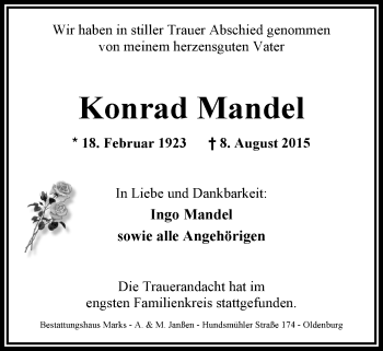 Traueranzeige von Konrad Mandel von Nordwest-Zeitung