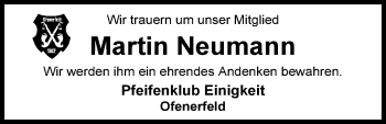 Traueranzeige von Martin Neumann von Nordwest-Zeitung
