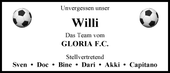 Traueranzeige von Willi Baumann von Nordwest-Zeitung