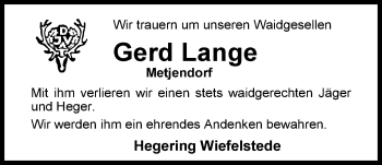 Traueranzeige von Gerd Lange von Nordwest-Zeitung