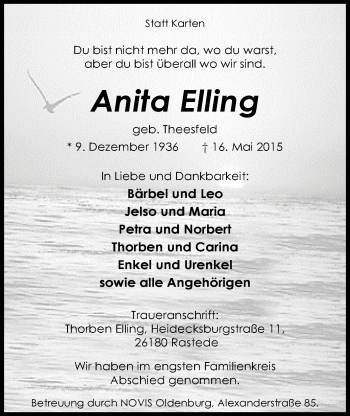 Traueranzeige von Anita Eilling von Nordwest-Zeitung