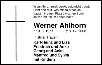 Traueranzeige von Werner Ahlhorn von Nordwest-Zeitung
